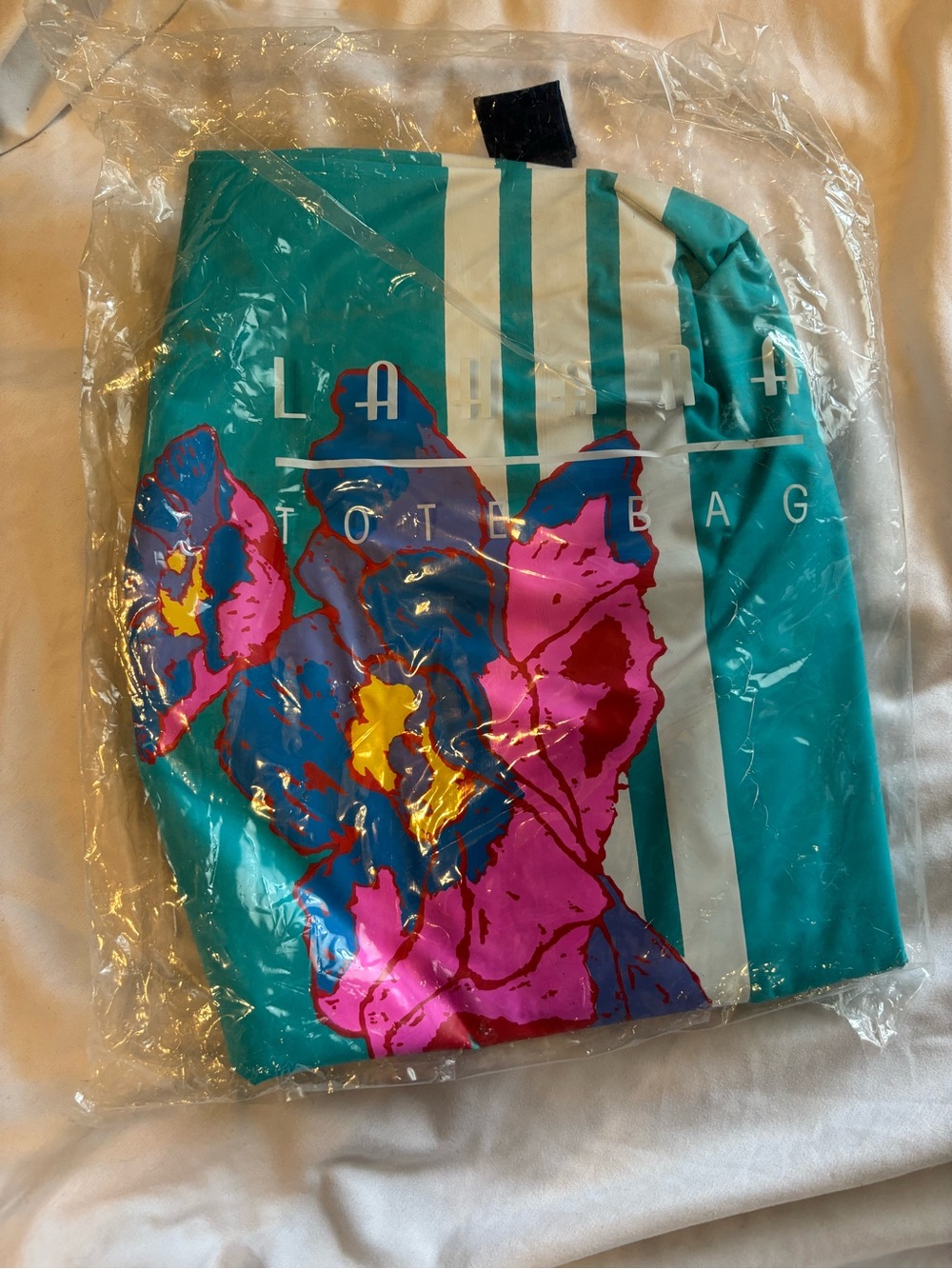 Vintage Avon Lahana Floral Tote Bag - Teal, Pink and Yellow Graphic
